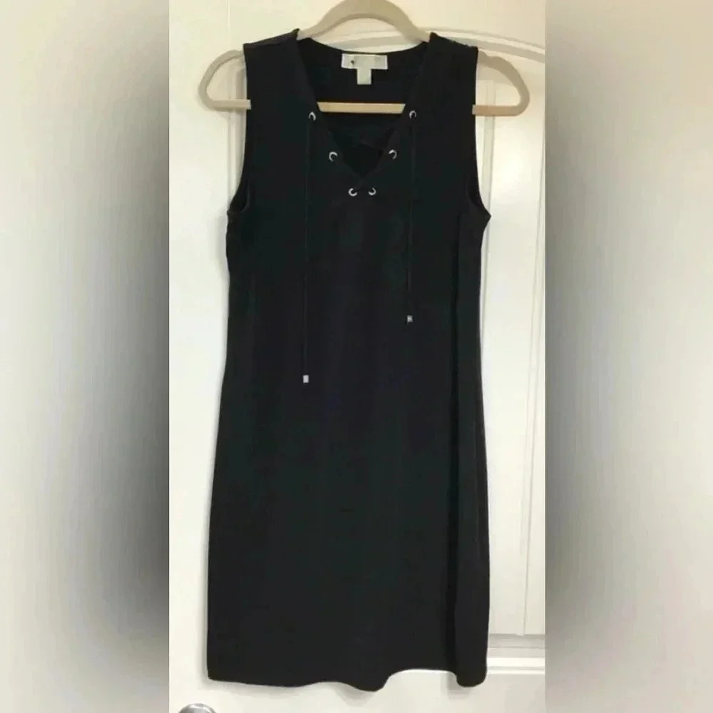 Michael Kors Black Front Lace Up Dress Size Small - Picture 2 of 5